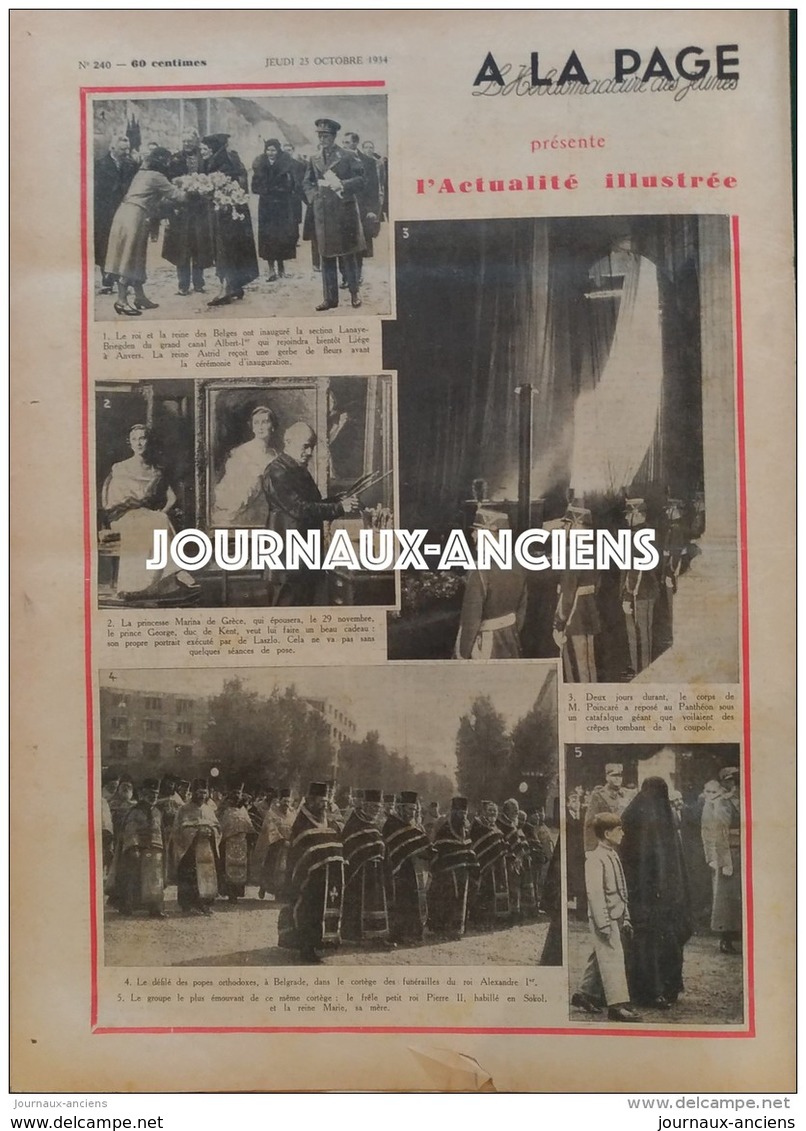 1934 Journal A LA PAGE - FUNÉRAILLES DU PRÉSIDENT POINCARÉ - AGITATION EN ESPAGNE - VOITURE DE DEMAIN - RENÉ CLAIR