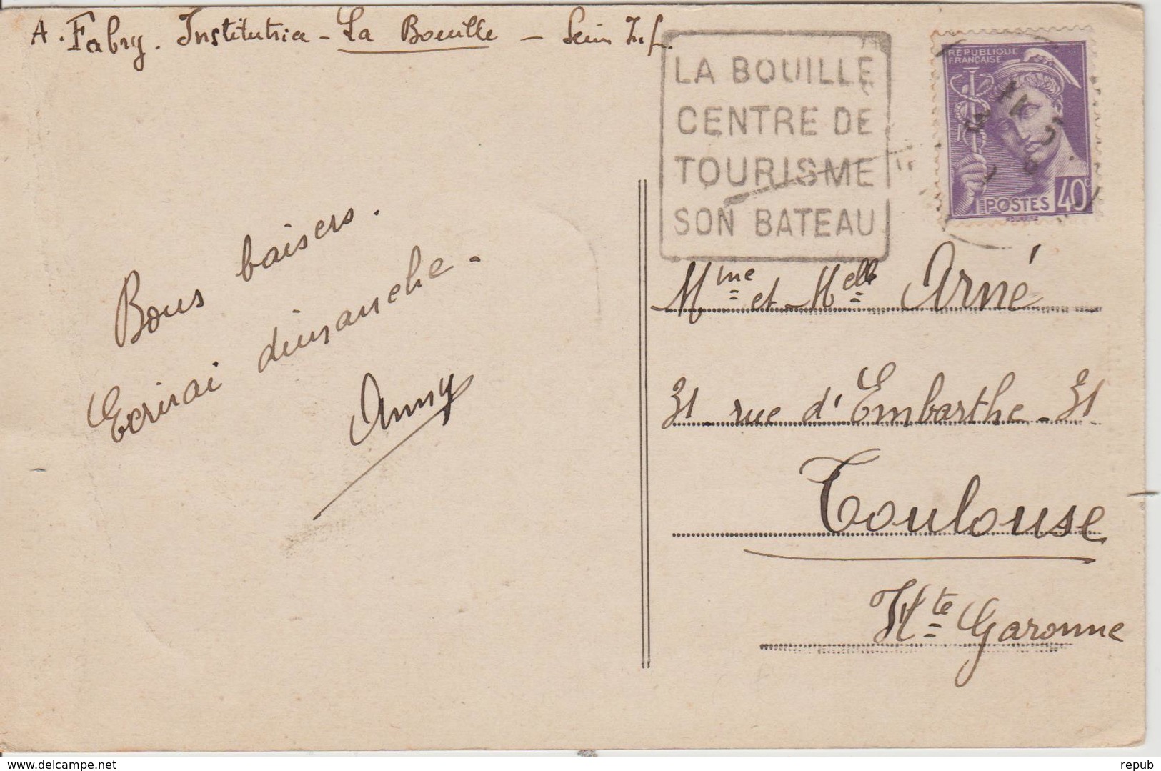 France Oblitération Daguin Seine Inférieure La Bouille 194. Sur CPA - 1921-1960: Période Moderne