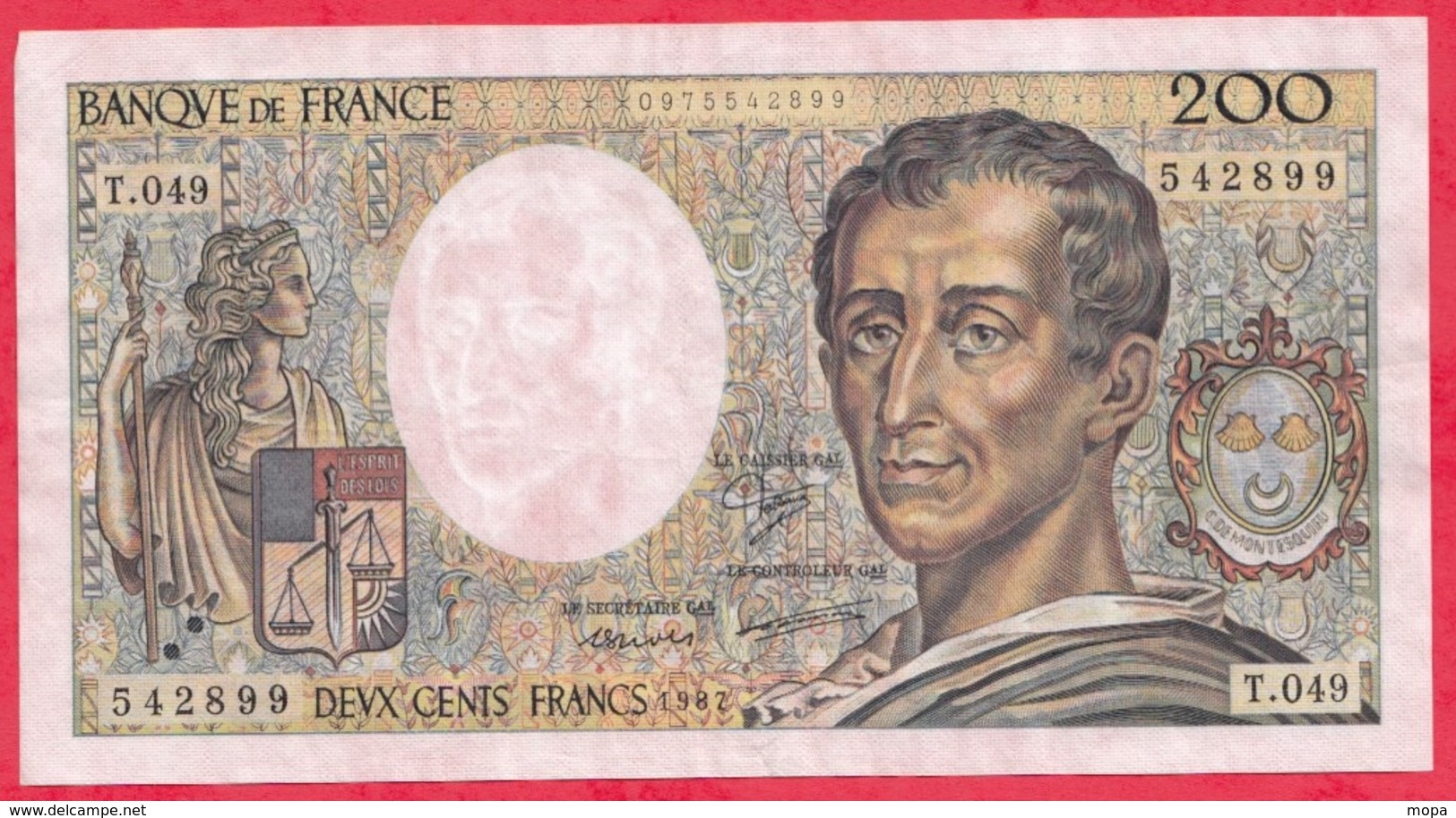 200 Francs "Montesquieu" 1987-----XF/SUP+---Série T.049 ---AUCUN TROU D EPINGLE - 200 F 1981-1994 ''Montesquieu''