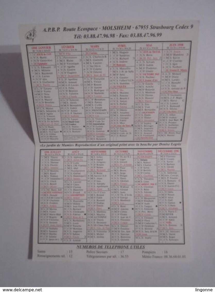 1998 PETIT CALENDRIER EN 2 VOLETS FNAIM IMMOBILIER BONNABELLE VENDRE LOUER GÉRER 54000 NANCY - Petit Format : 1991-00