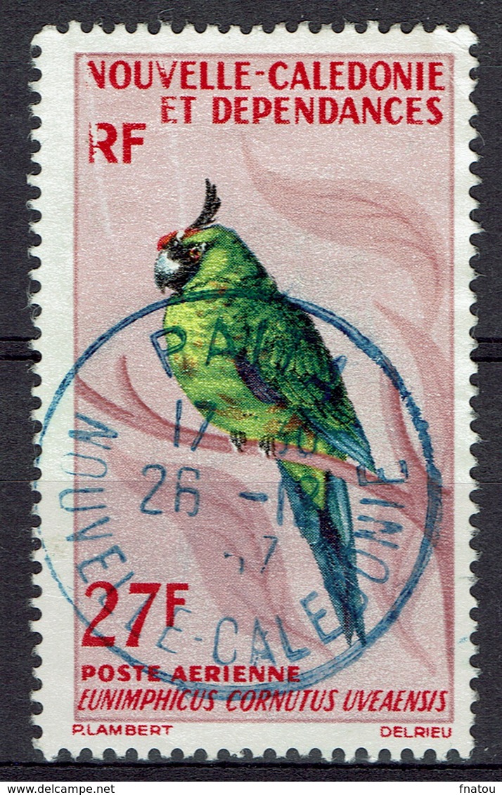 New Caledonia, Bird, Horned Parakeet, 1966, MNH VF, Airmail Superb Postmark From PAITA - Usados