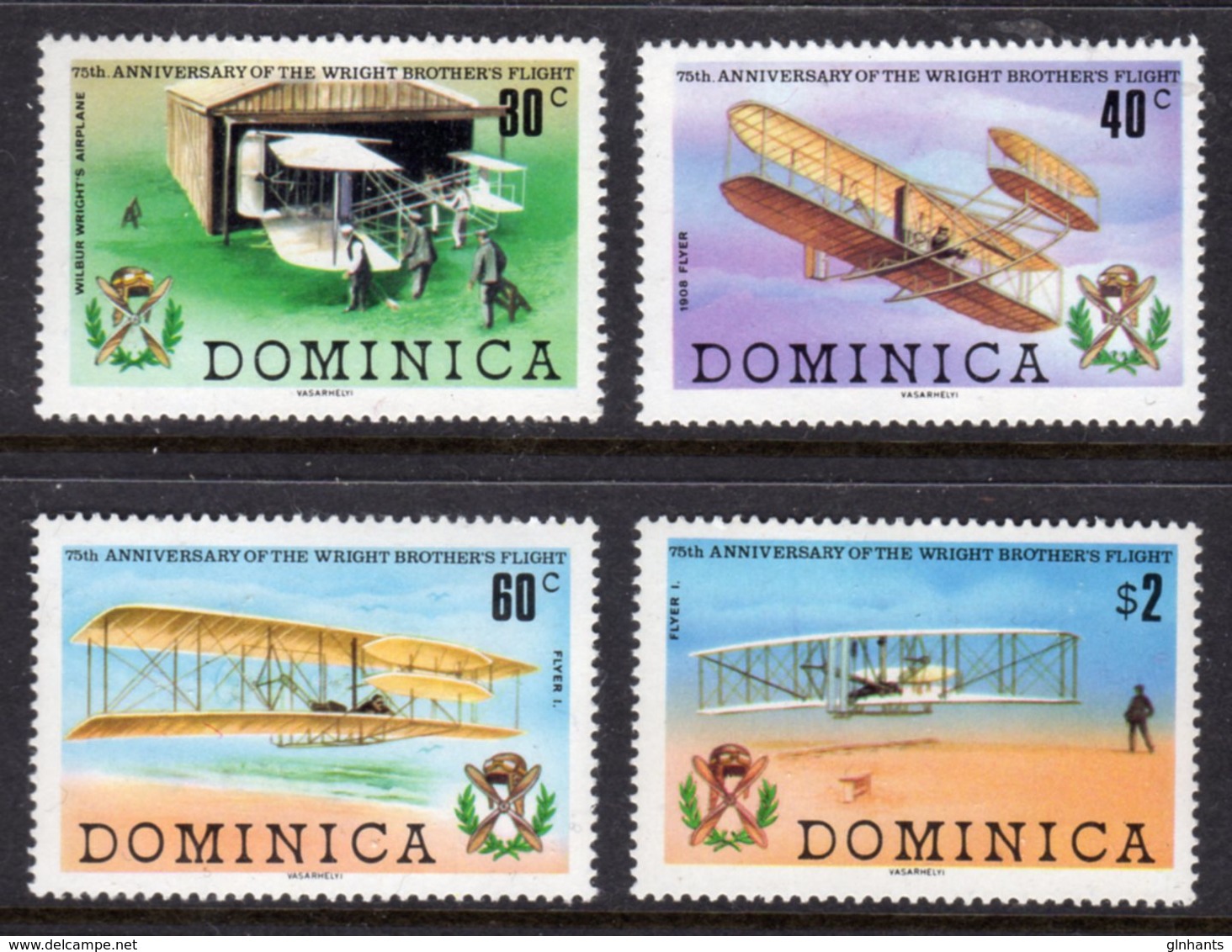 DOMINICA - 1978 WRIGHT BROTHERS POWERED FLIGHT ANNIVERSARY SET (4V) FINE MNH ** SG616-619 - Dominica (...-1978)