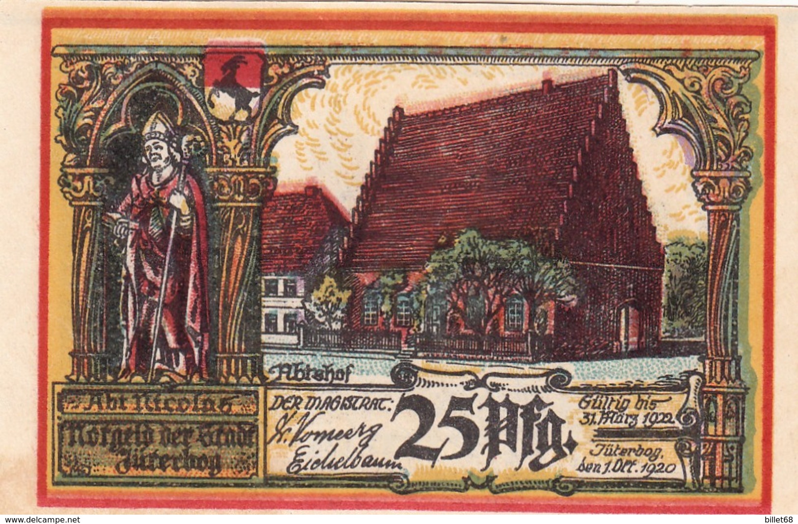 Billet Allemand -25 Pfennig - Jüterbog 1920 -  Abtshof Et Abt Nicolas, Heilig-Geist-Kapelle - [11] Emissioni Locali