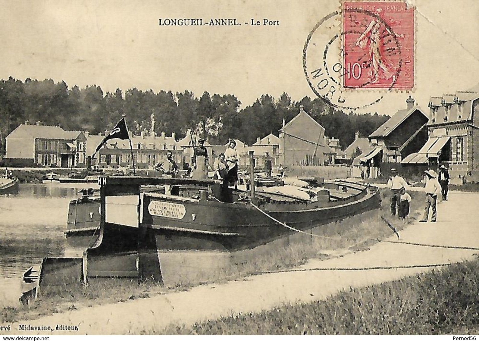 Péniche Gros Plan LONGUEIL ANNEL  OISE TAD 1907 BAUVIN Cachet De Facteur "B" - Houseboats