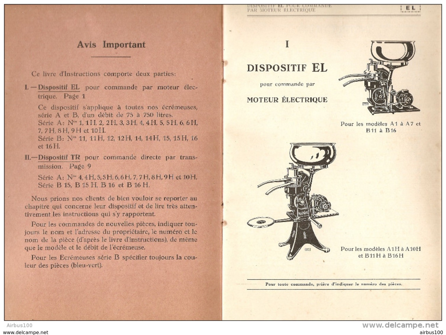BROCHURE 20 PAGES ÉCRÉMEUSE ALFA LAVAL MODELES SÉRIES A Et B DISPOSITIF EL Et TR - 1945 - 3 Scans - - Non Classés
