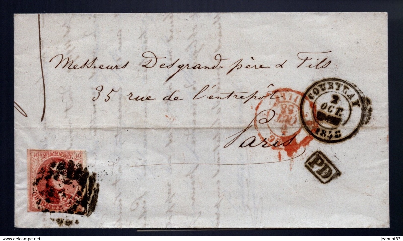 12A Sur LAC Expédiée De COURTRAY à Destination De PARIS. Cote 210,00 € - 1858-1862 Medaillen (9/12)