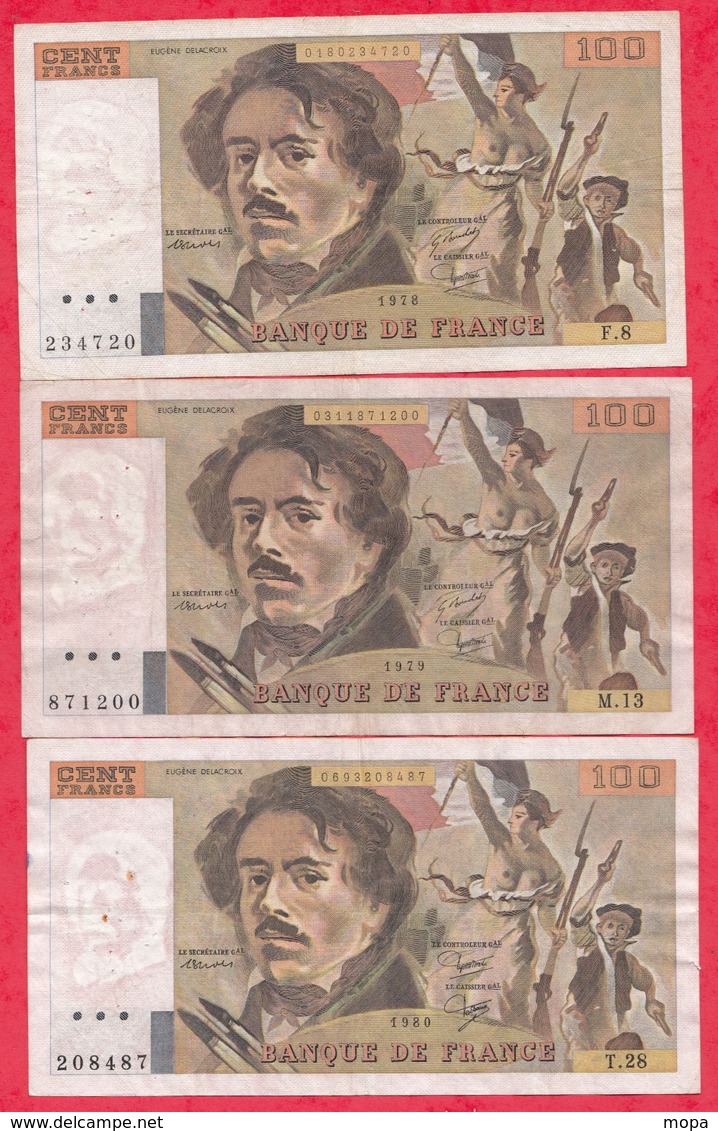 100 Francs "Delacroix" 10 Billets  -1978-79-80-81-84-85-86-90-93- Et 1995 Dans L 'état ( PETIT PRIX DE DEPART) - 100 F 1978-1995 ''Delacroix''