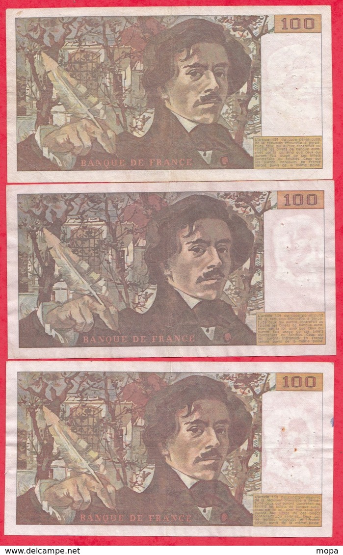 100 Francs "Delacroix" 10 Billets  -1978-79-80-81-84-85-86-90-93- Et 1995 Dans L 'état ( PETIT PRIX DE DEPART) - 100 F 1978-1995 ''Delacroix''