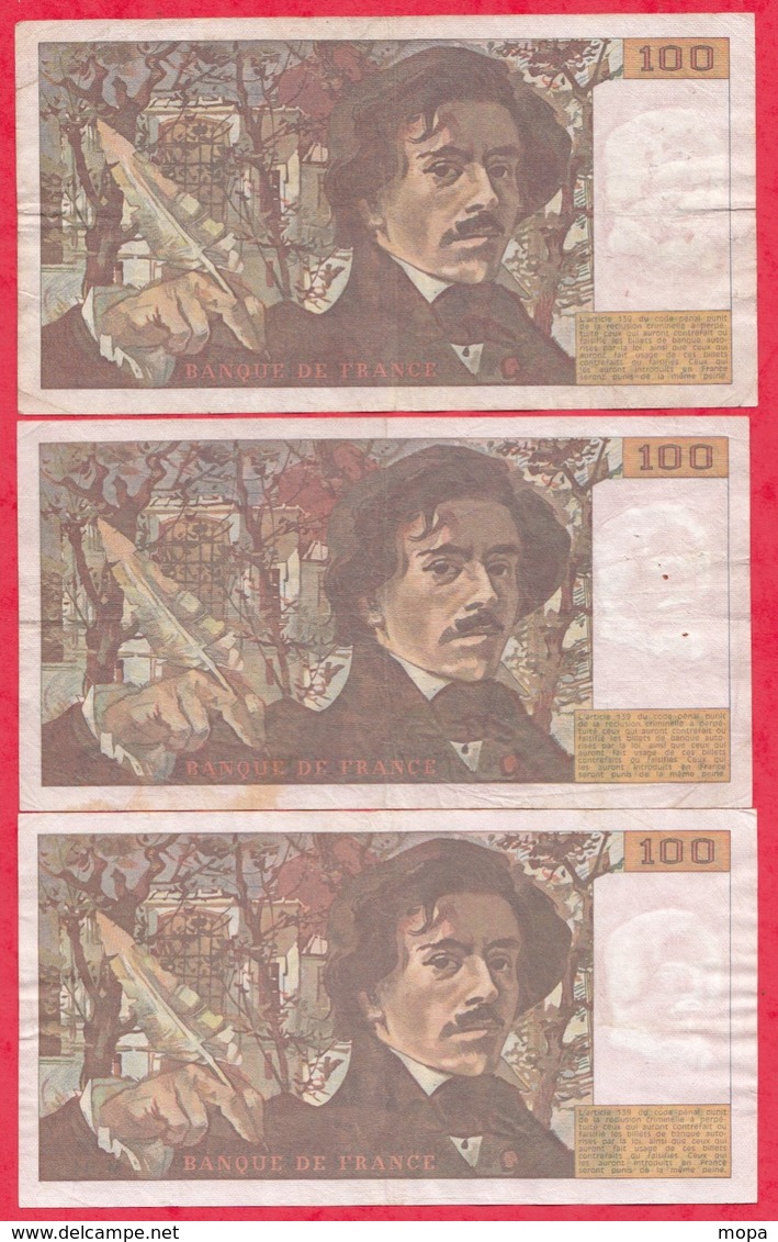 100 Francs "Delacroix" 10 Billets  -1978-79-80-81-84-85-86-90-93- Et 1995 Dans L 'état ( PETIT PRIX DE DEPART) - 100 F 1978-1995 ''Delacroix''