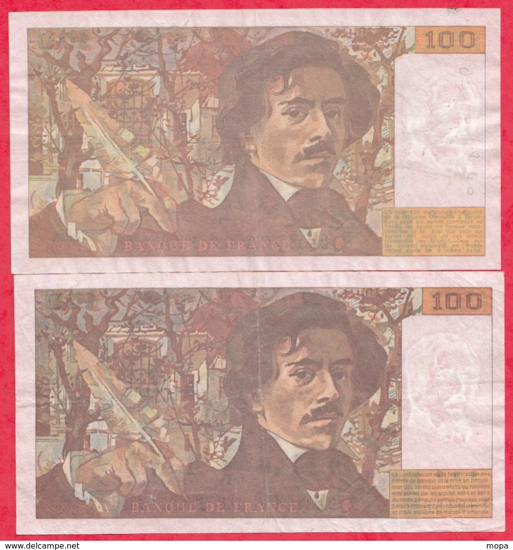 100 Francs "Delacroix" 10 billets  -1978-79-80-81-84-85-86-90-93- et 1995 dans l 'état ( PETIT PRIX DE DEPART)