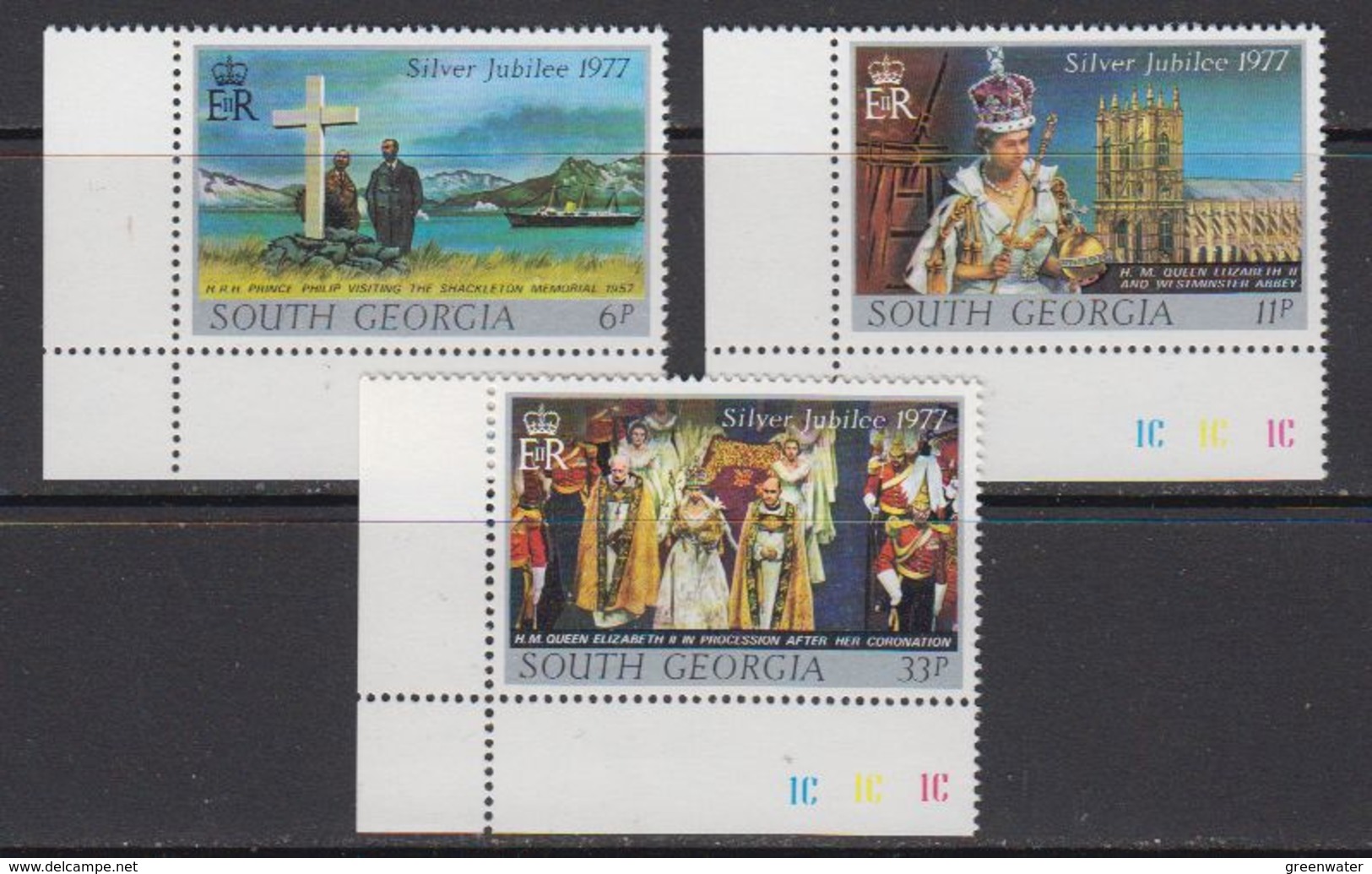 South Georgia 1977 Silver Jubilee Of Queen Elizabeth II 3v (corners) ** Mnh (41717B) - Georgias Del Sur (Islas)
