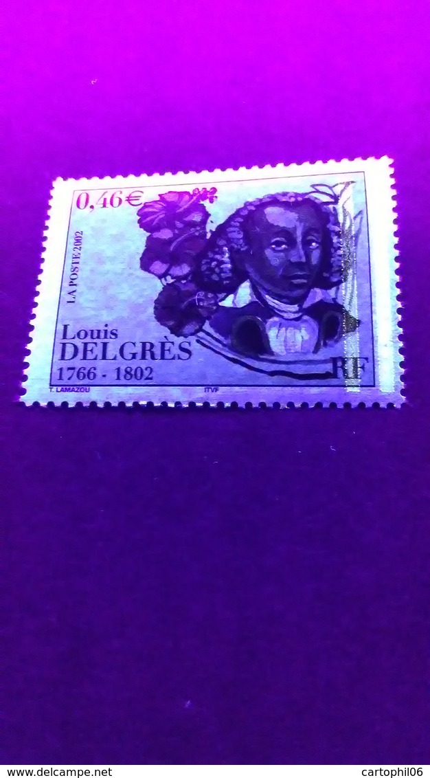 - FRANCE Variété 3473c ** - 0,46 € Louis Delgrès 2002 - 2 BANDES DE PHOSPHORE A DROITE - Cote 30 EUR - - Neufs