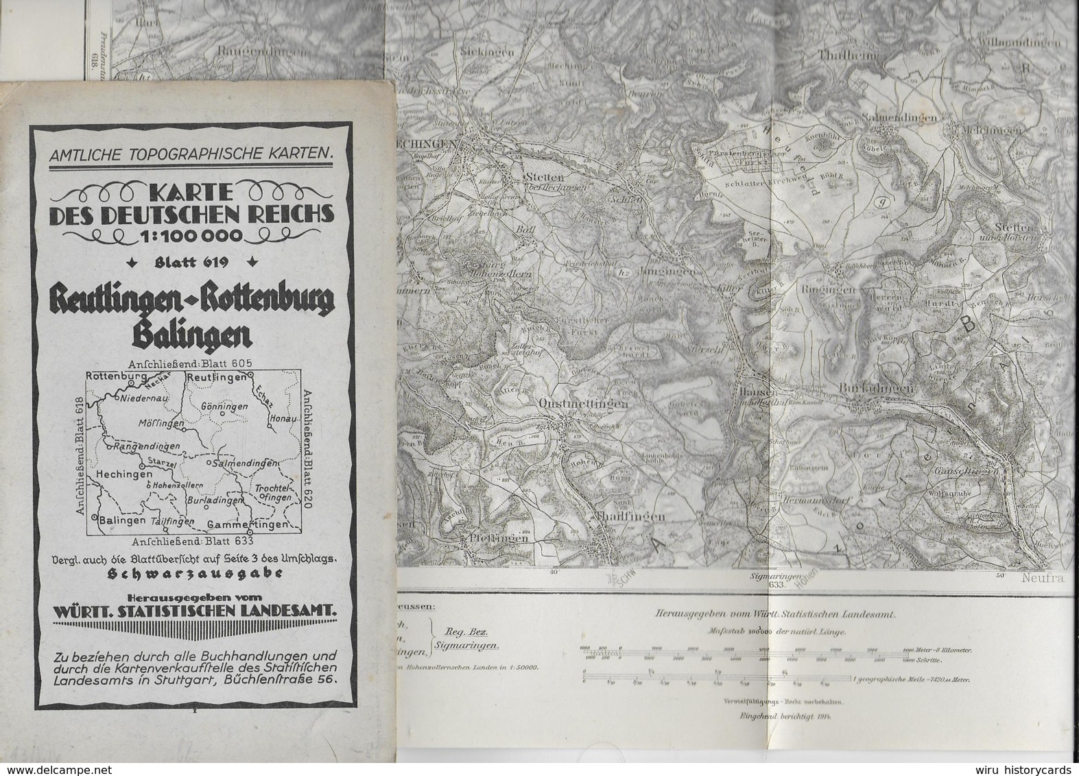 WZL 1  Karte Des Deutschen Reichs - Reutlingen-Rottenburg-Balingen / Württ. Statistisches Landesamt 1924 - Landkarten