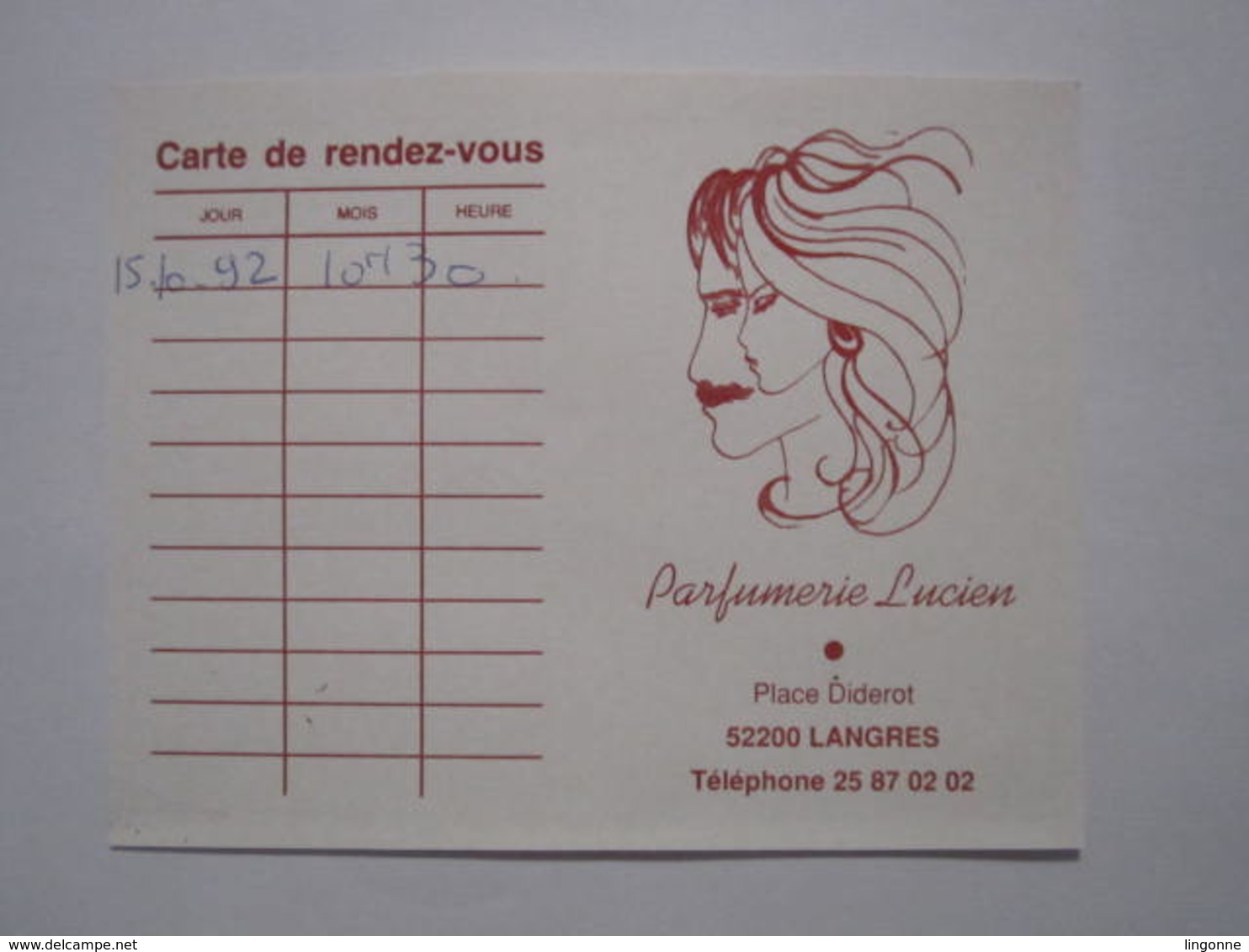 1992 PETIT CALENDRIER EN 2 VOLETS PARFUMERIE LUCIEN LANGRES (52) - Petit Format : 1991-00