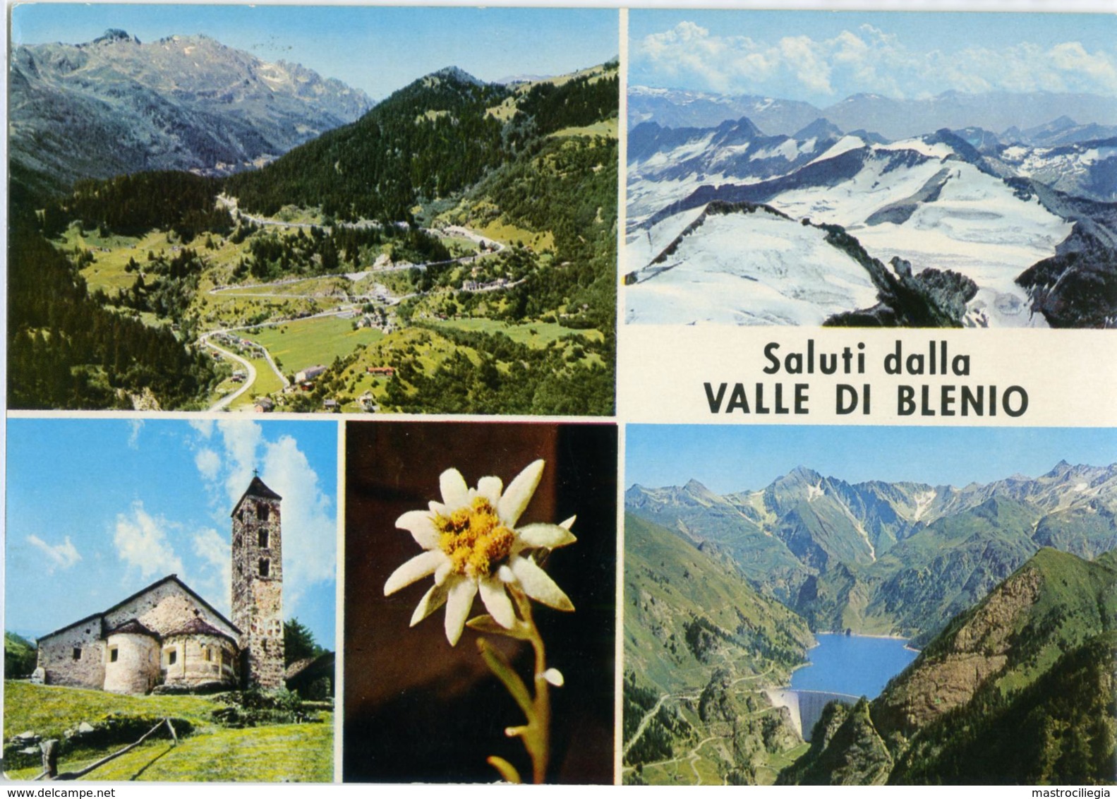 SVIZZERA  SUISSE  TI  VALLE DI BLENIO  Saluti Da..  Vedutine  Panorami Chiesa Edelweiss  Annullo Olivone - Blenio