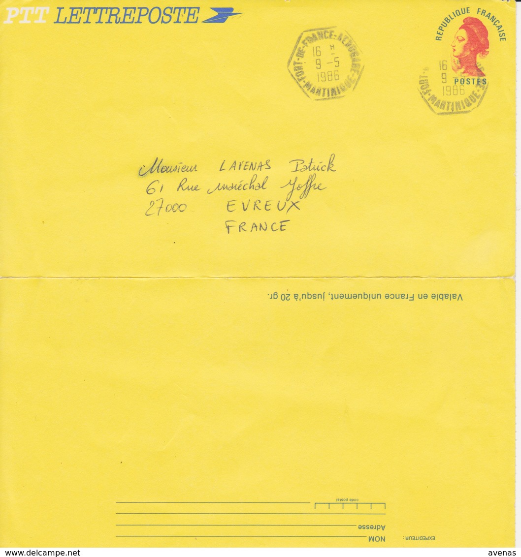 Entier Postal Spécial Liberté TàD Hexagonal RAU Recette Auxiliaire Urbaine D8 972 FORT DE FRANCE AEROGARE MARTINIQUE - 1961-....