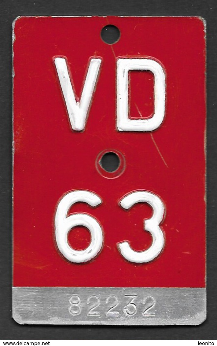 Velonummer Waadt VD 63 - Plaques D'immatriculation