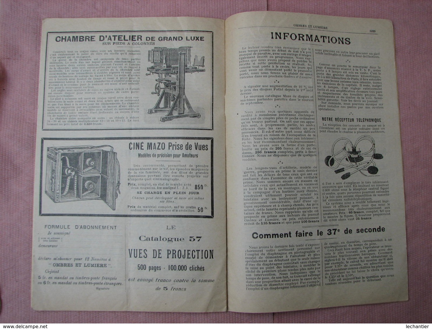 Ombres et Lumiére 1923 magnifique catalogue 32 pages 175X270 MAZO bld St. Martin Paris TBE