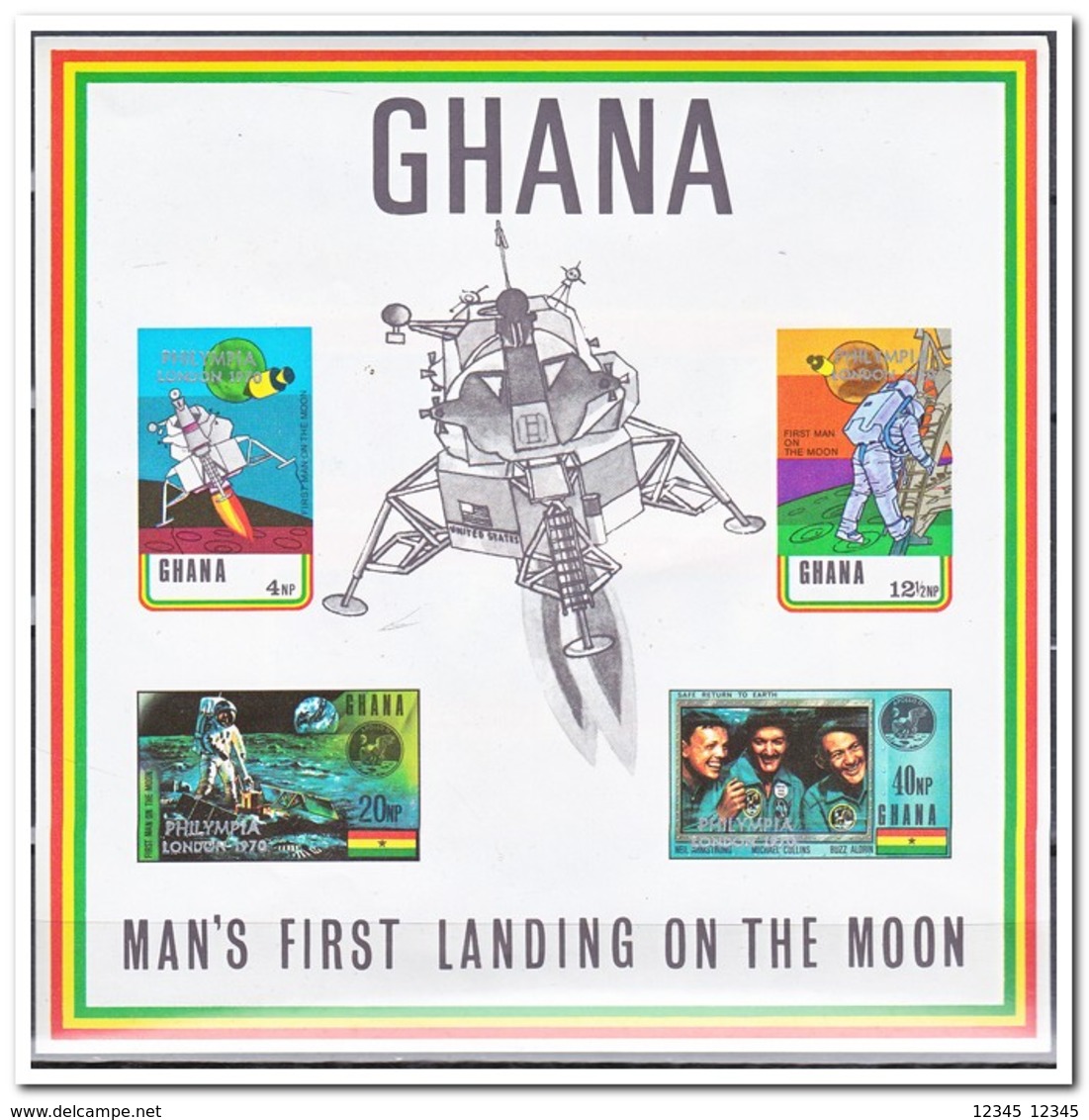 Ghana 1970, Postfris MNH, First Man On The Moon With Overprint ( There Is A Small Unevenness Through The Sheet ) - Ghana (1957-...)