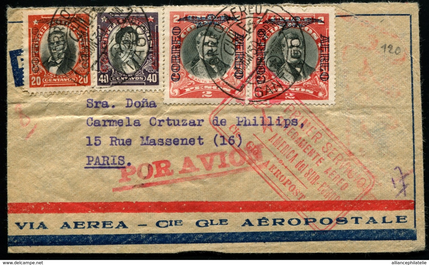 CHILI - 1er Vol AMERIQUE DU SUD/EUROPE/SANTIAGO 3/JUIN/1930 - C.S - TB - Chili