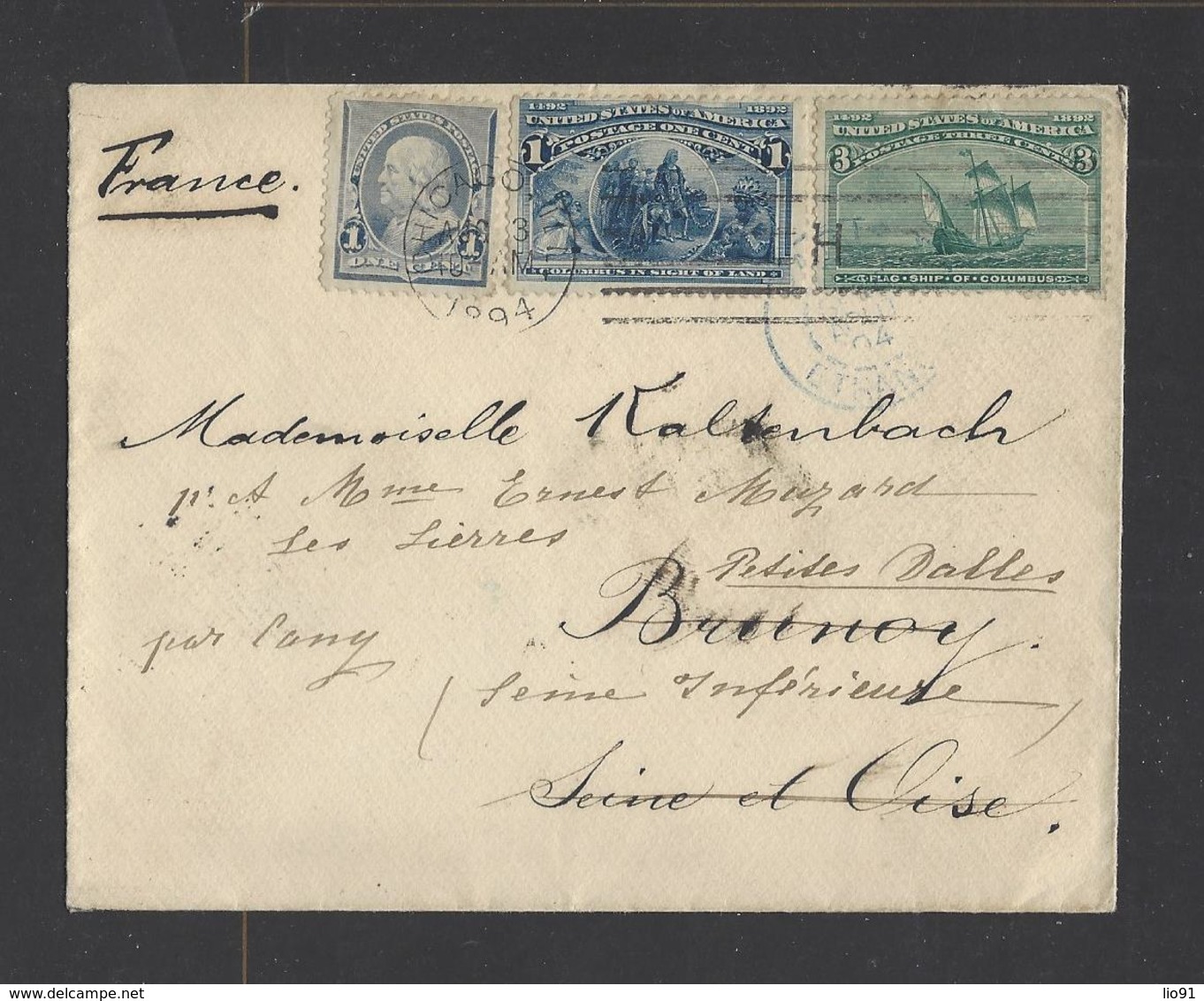 ETATS-UNIS.  Lettre Des Etats-Unis Pour Brunoy  1894 - 1861-65 Confederate States