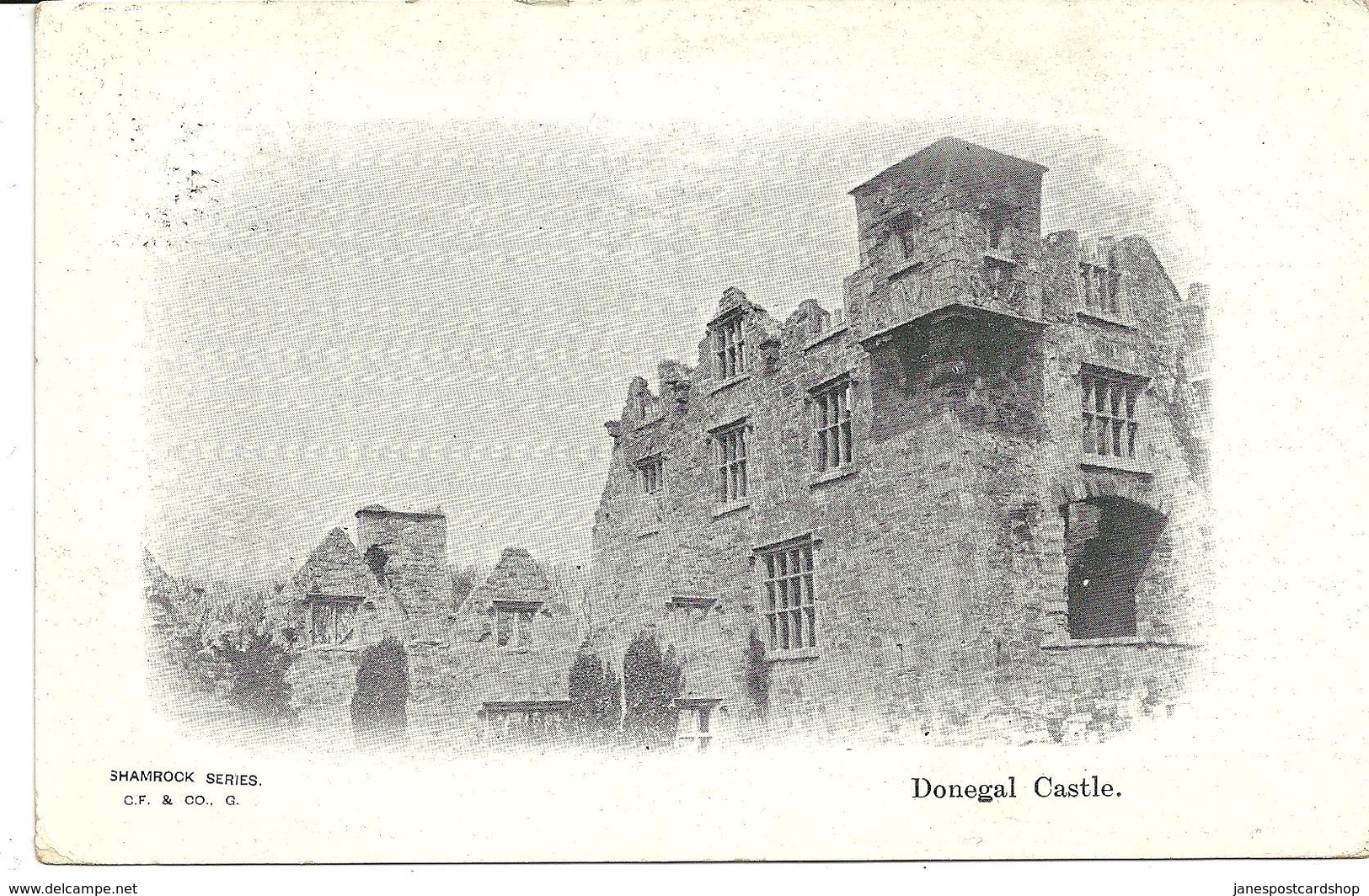 DONEGAL CASTLE COUNTY DONEGAL WITH BELLEEK R.S.O. CO. FERMANGH RAILWAY POSTMARK - Donegal