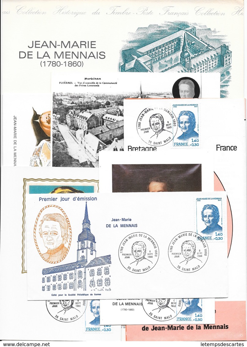 T 00583 - France 1980 1er Jour, 7 Documents Différents Sur Jean-Marie De La Mennais - Non Classés