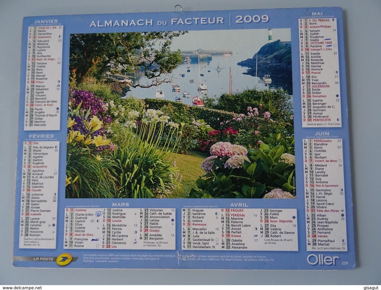Almanach Du Facteur 2009 Recto Bord De Mer Jardin Fleuris Verso  Velo Devant Des Hortensias En Fleurs - Grand Format : 2001-...