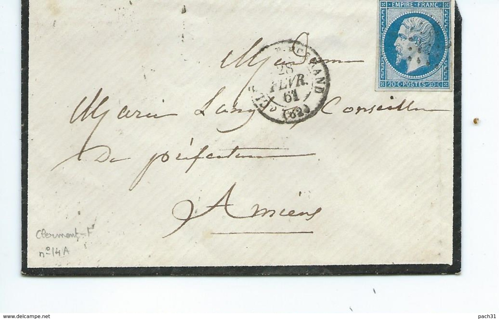 N° YT 14A  Sur Lettre De Clermont Ferrand Pour Amiens  1861 - 1849-1876: Période Classique