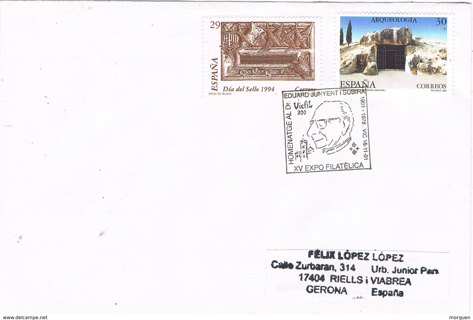 31321. Carta VIC (Barcelona) 2001. Exposicion VICFIL 2001. Arqueologfo Historiador Eduard Junyent - Brieven En Documenten