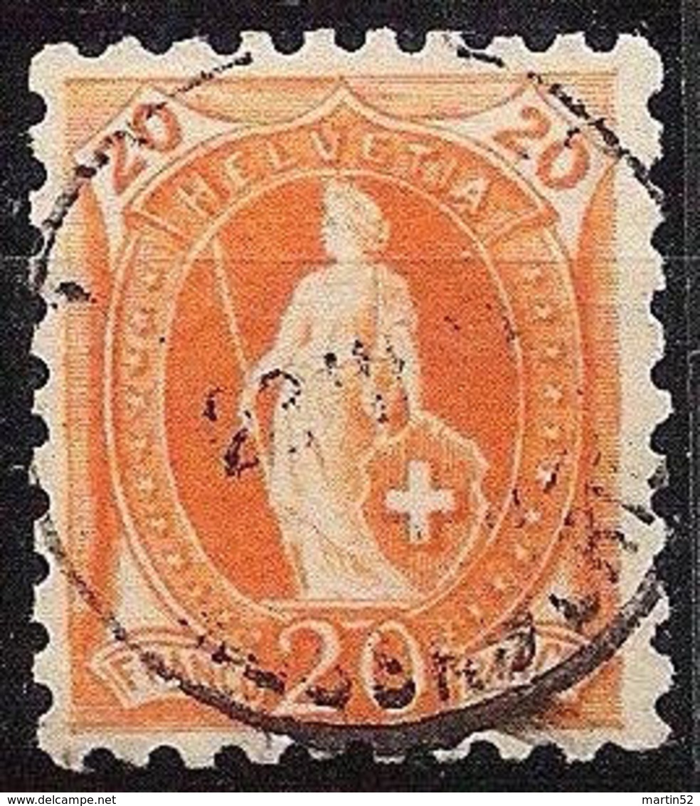 Suisse HELVETIA 1888: 11 Vertikalzähne 11 Dents KZ I Zu 66B Mi 58XB Yv 81 - 20c O MESSAGERIE 23.III.90 (Zu CHF 150.00) - Oblitérés