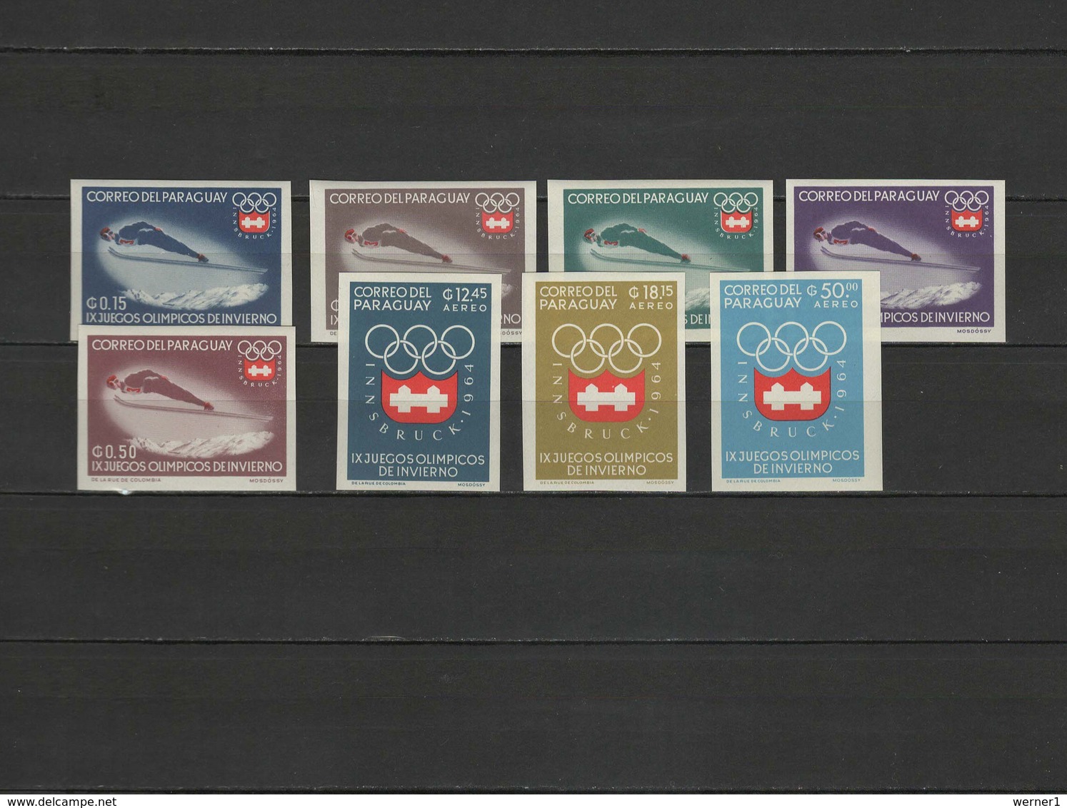 Paraguay 1963 Olympic Games Innsbruck Set Of 8 Imperf. MNH - Winter 1964: Innsbruck