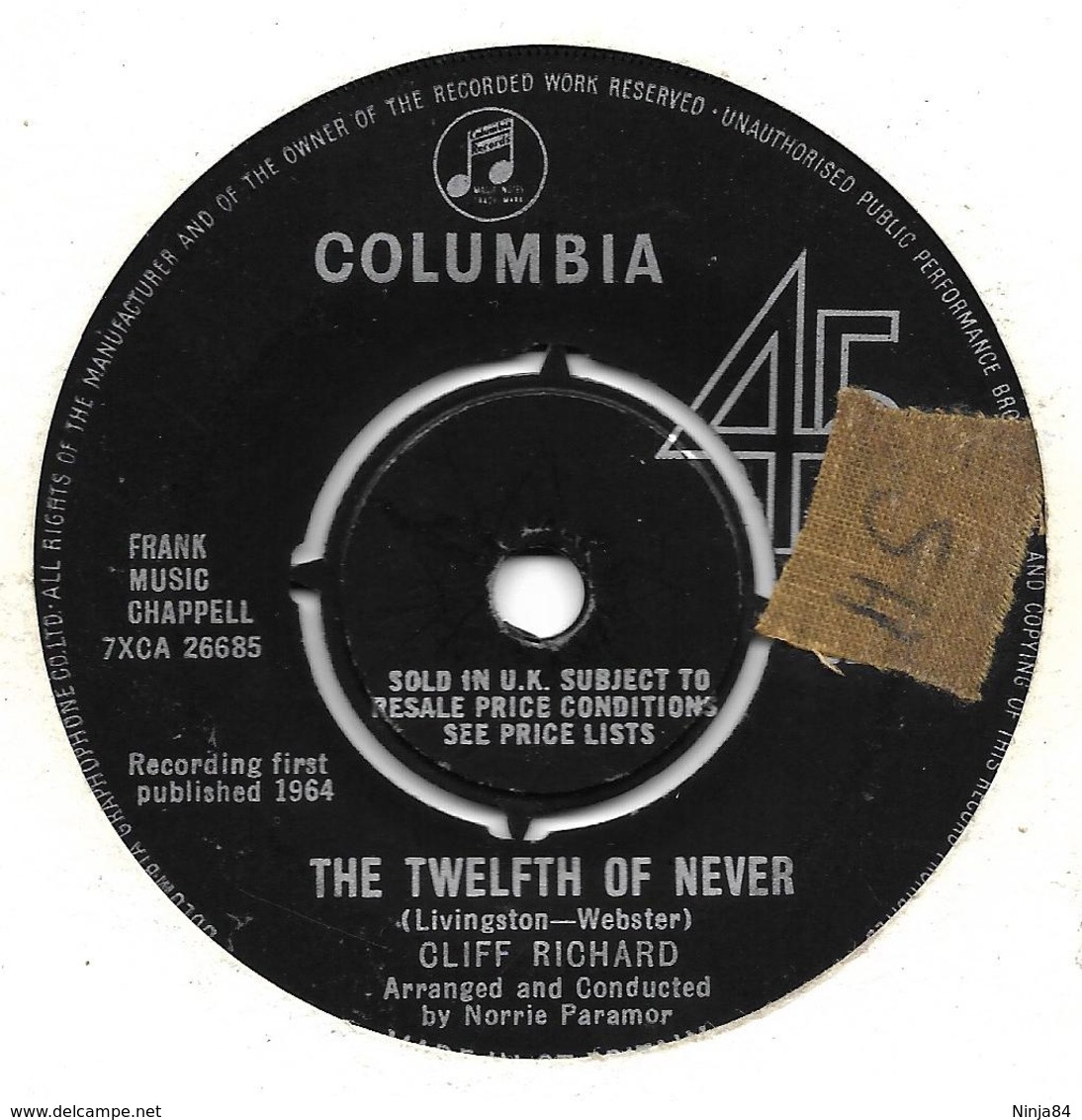 SP 45 RPM (7")   Cliff Richard  "  The Twelfth Of Never  "  Angleterre - Rock