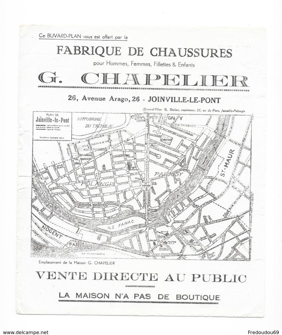 Buvard Plan Fabrique De Chaussures Chapelier - Joinville Le Pont - Other & Unclassified