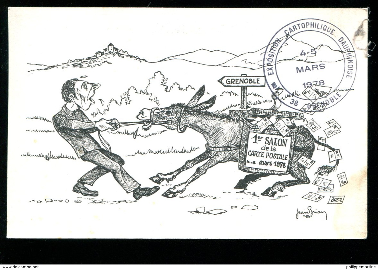 38 - Grenoble : 1er Salon De La Carte Postale - 4 Et 5 Mars 1978 - Dessin Jean Brian (âne) - Bourses & Salons De Collections