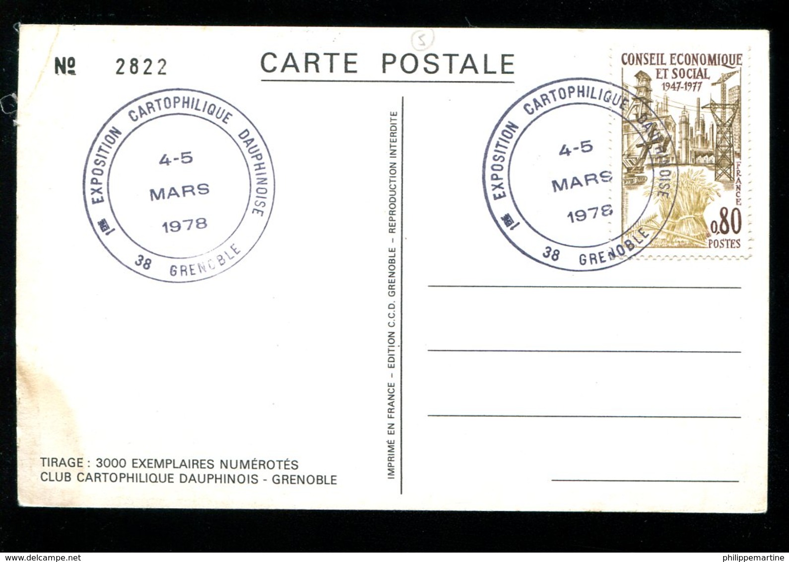 38 - Grenoble : 1er Salon De La Carte Postale - 4 Et 5 Mars 1978 - Dessin Jean Brian (âne) - Bourses & Salons De Collections