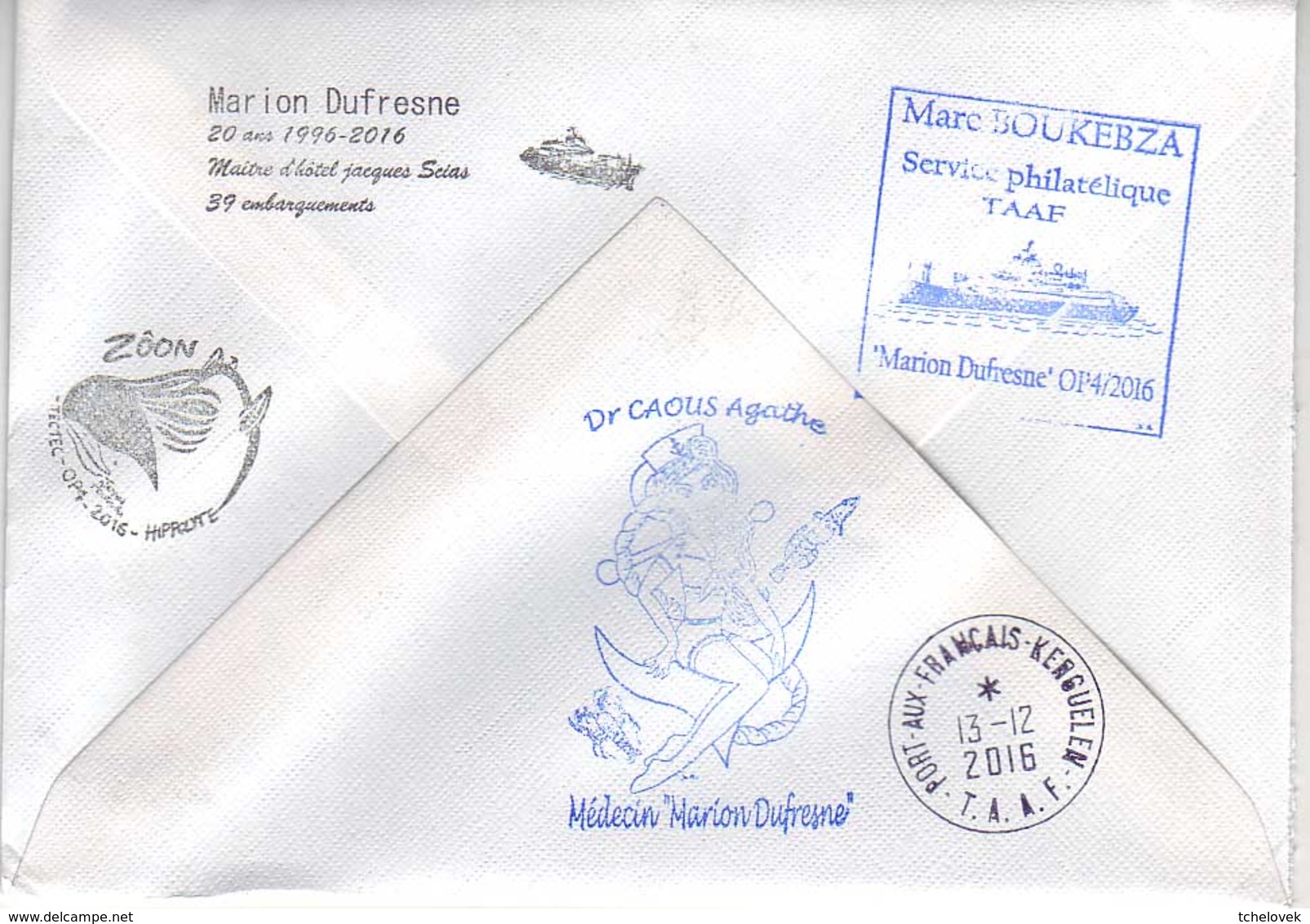 (Timbres). FSAT TAAF Marion Dufresne. 13.12.2016 Kerguelen T. District Kerguelen (2) - Lettres & Documents