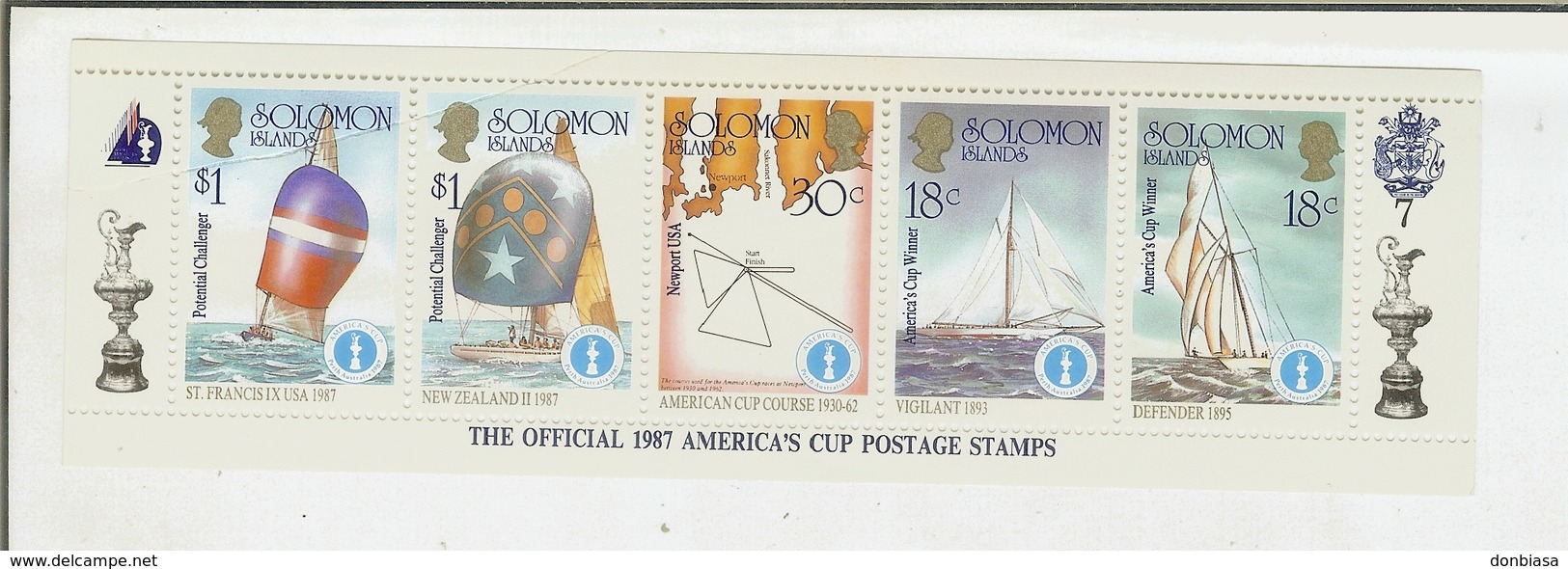 Isole Salomone, Solomon Island 1987: America's Cup Postage Stamps. Foglietto Coppa America N.7 (Vela) - Isole Salomone (1978-...)