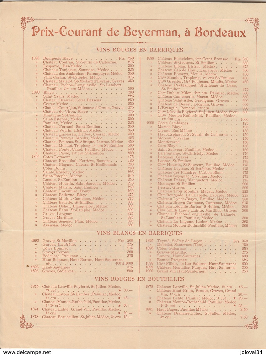 Belgique 1904 Madame OTTO MENZEL ANVERS Brochure 10 Pages Prix Vins Champagne Voir Description - 1900 – 1949