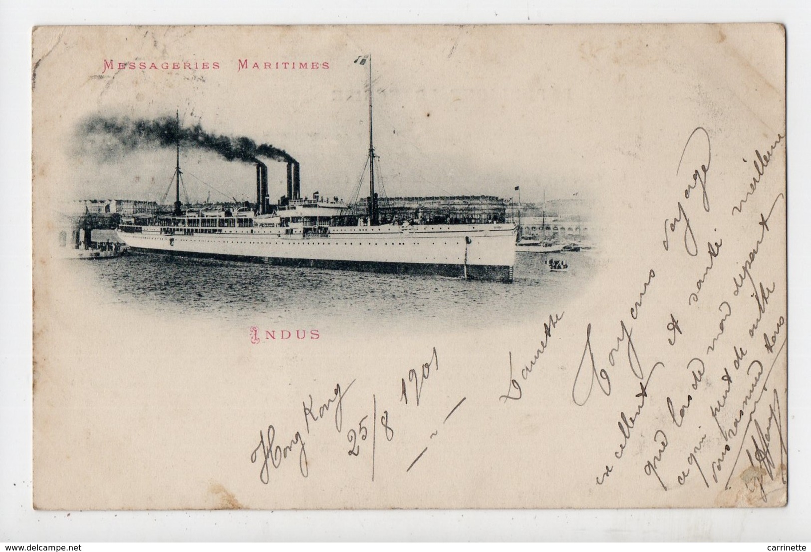 PAQUEBOT INDUS Des Messageries Maritimes 1900... Cachet Postal Paquebot - Paquebots