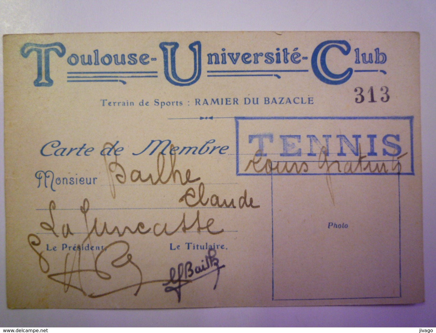 2019  (112)  TOULOUSE  UNIVERSITE CLUB  -  TENNIS  -  CARTE De MEMBRE   - Autres & Non Classés