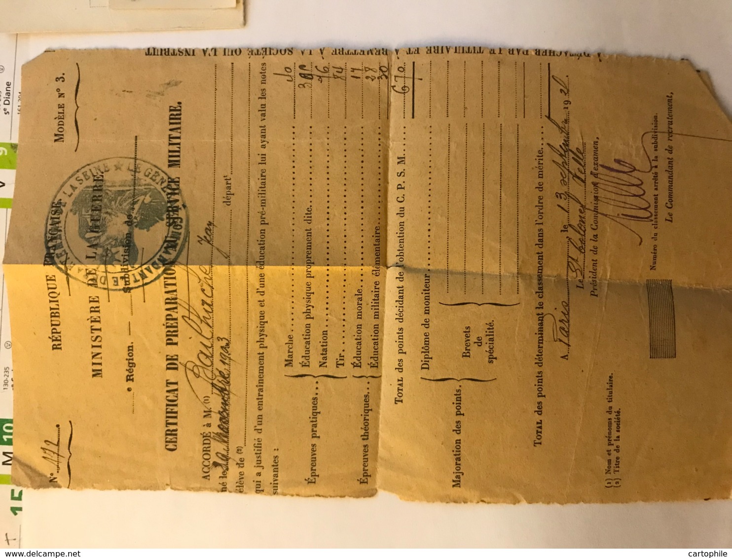 Certificat Preparation Militaire Du Conducteur Jean Bailhache à Paris En 1925 - Colonel Velle - Manuscrits