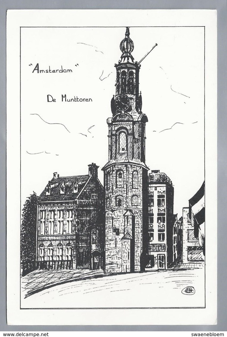 NL.- AMSTERDAM. Tekening Van De Munttoren. Ontwerp En Uitgave: Holland Distributie. - Andere & Zonder Classificatie