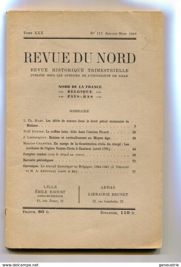 Revue 1948 "Revue Du Nord / Baleines En Picardie / Cambrai - Malines" Nord - Pas-de-Calais - Picardie - Nord-Pas-de-Calais