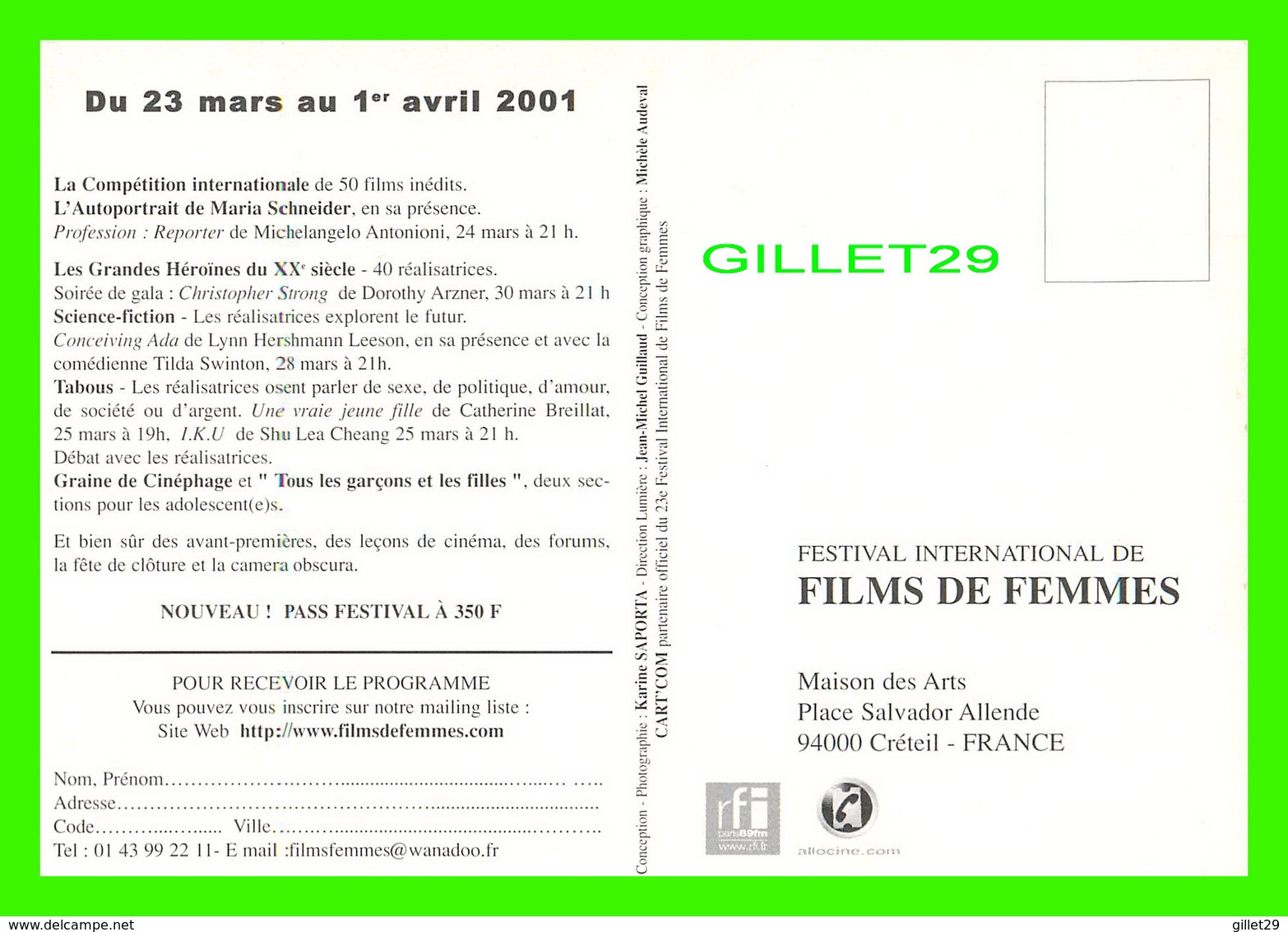 AFFICHES DE FILM - 23e FESTIVAL FILMS DES FEMMES 2001 - MAISON DES ARTS, CRÉTEIL (94) - - Séries TV