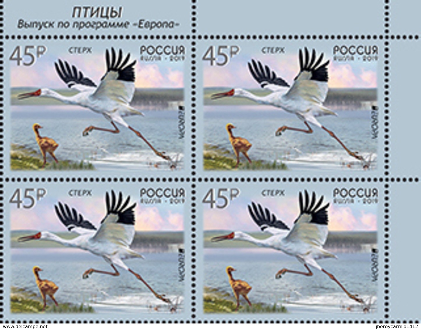 RUSIA 2019 /RUSSLAND /RUSSIA - EUROPA 2019 -"AVES - BIRDS - VÖGEL - OISEAUX"- GRULLA BLANCA DE SIBERIA -BLOQUE De 4-A/B - 2019