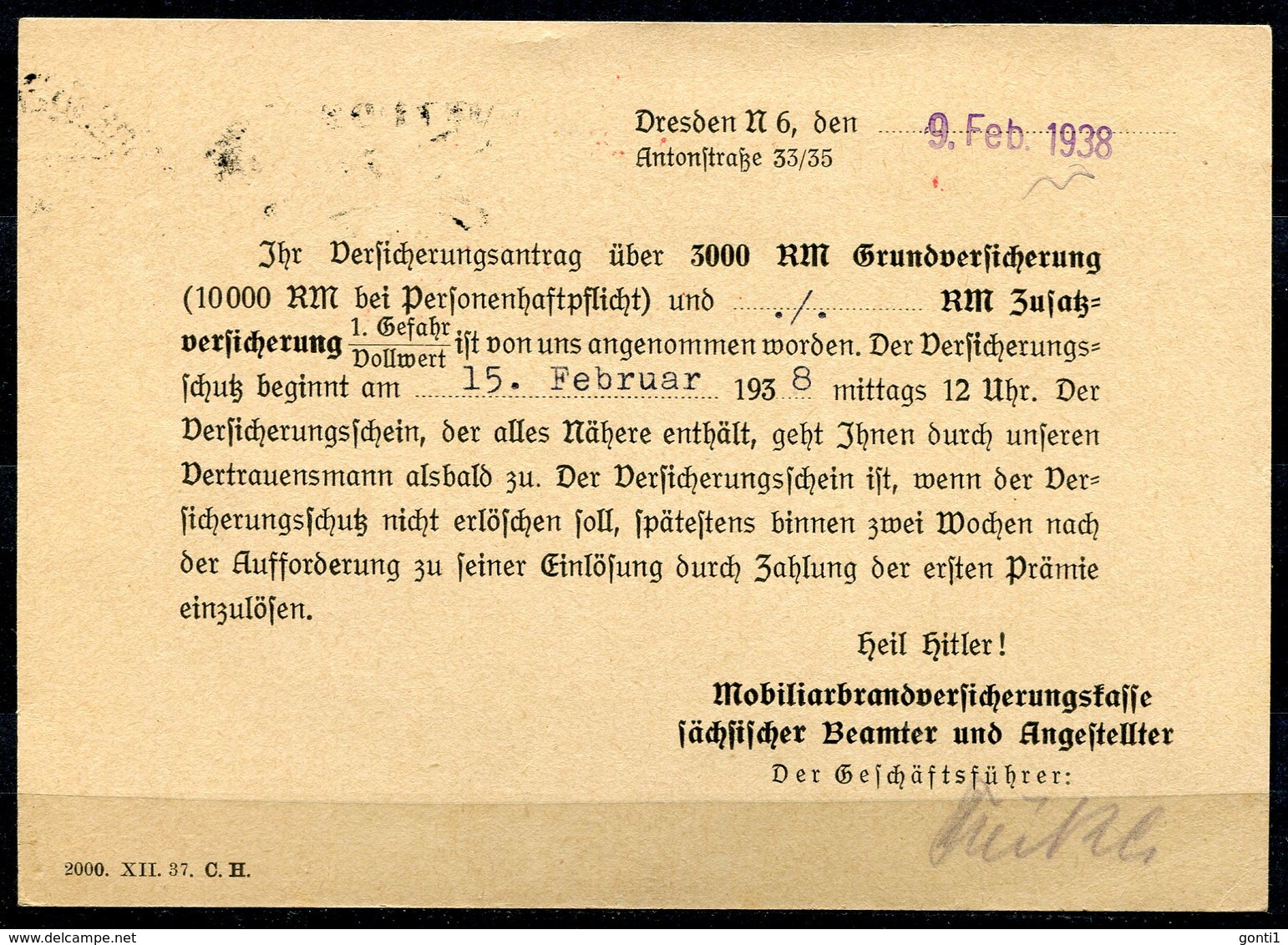 German Empires Dresden1938 Drucksachen Firmen Bedarfskarte Mit Roten Freistempler"SACHSENKASSE"1 Beleg - Briefe U. Dokumente