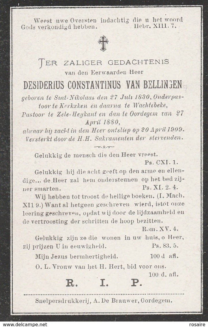 Pastoor Desiderius Constantinus Van Bellingen-sint-nikolaas 1830-oordegem 1909 - Images Religieuses