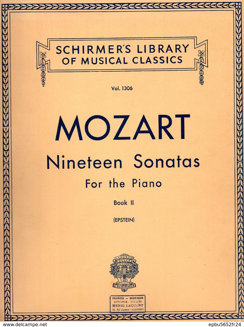 MOZART Nineteen Sonatas   For The Piano Book II Schirmer's Library Of Musical Classics Vol 1306 - Instrumentos Di Arco Y Cuerda