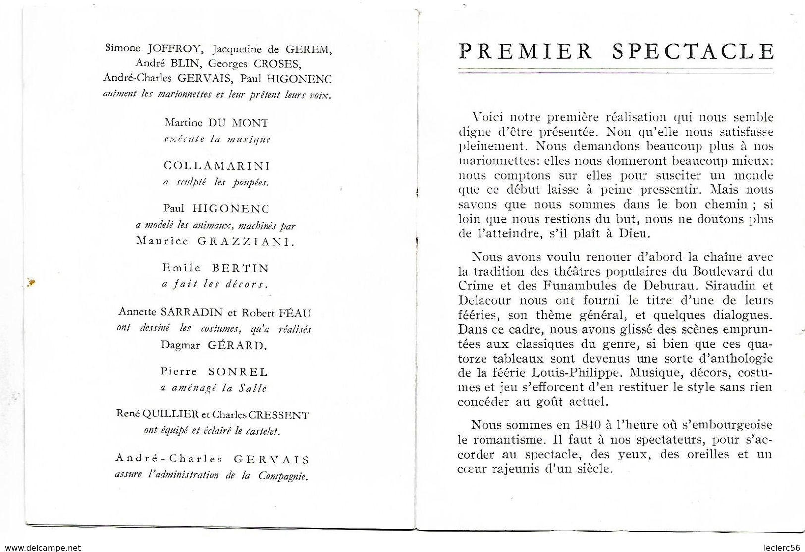 THEME GUIGNOL MARIONNETTES PROGRAMME SPECTACLE JUIN 1944  A PARIS 4 SCANS - Programmes